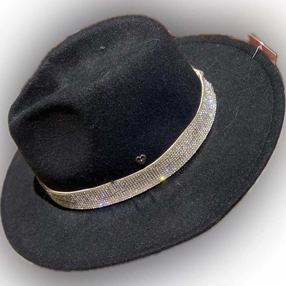 NWT Juicy Couture - Unisex wool fedora hat, silver rhinestone decor, Siz…